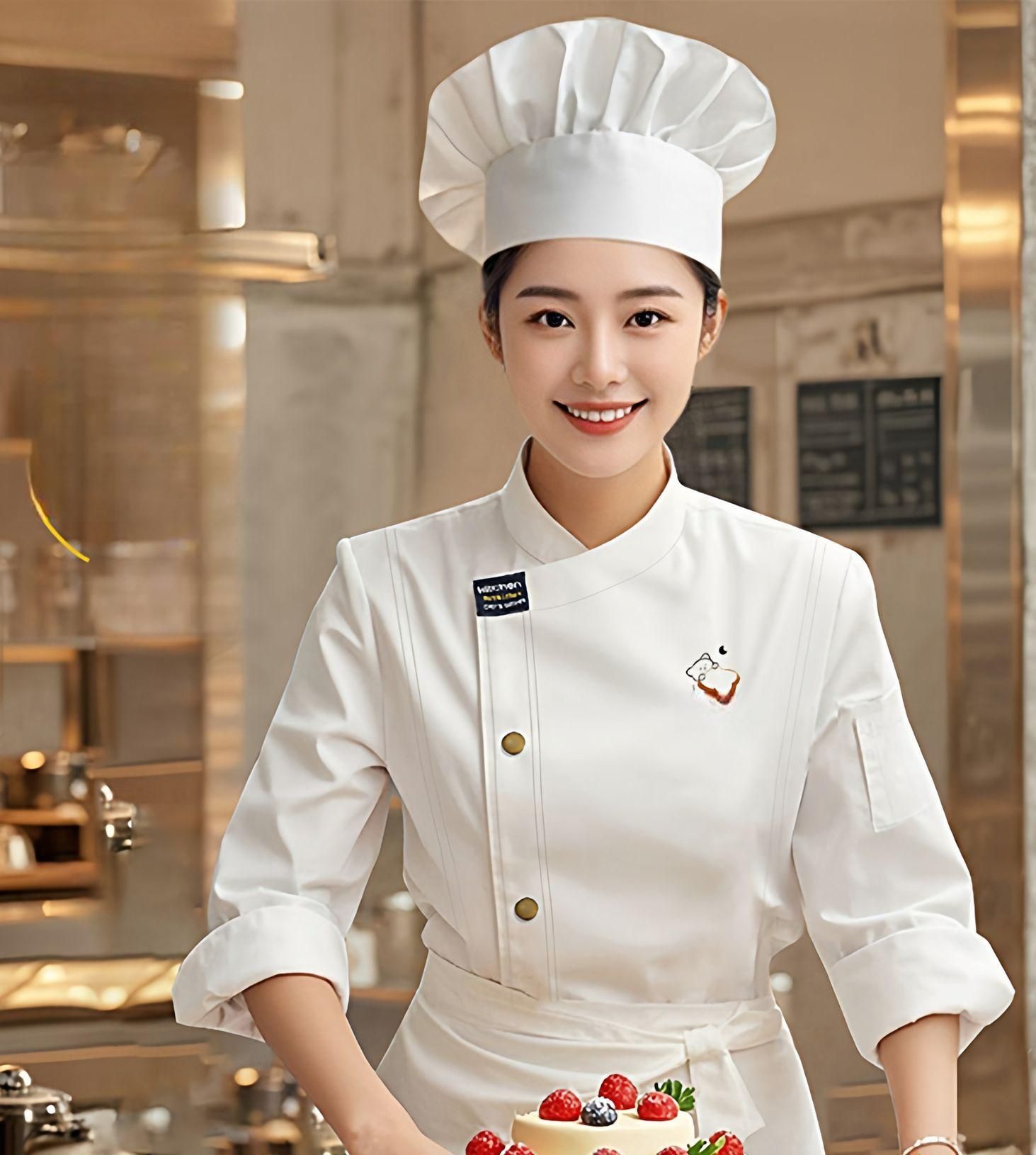 파티쉐 조리복 반팔 원단 제과제빵 쉐프복 통기성 요리사 고품질 셰프복 여성용 화이트 M - 상품 이미지