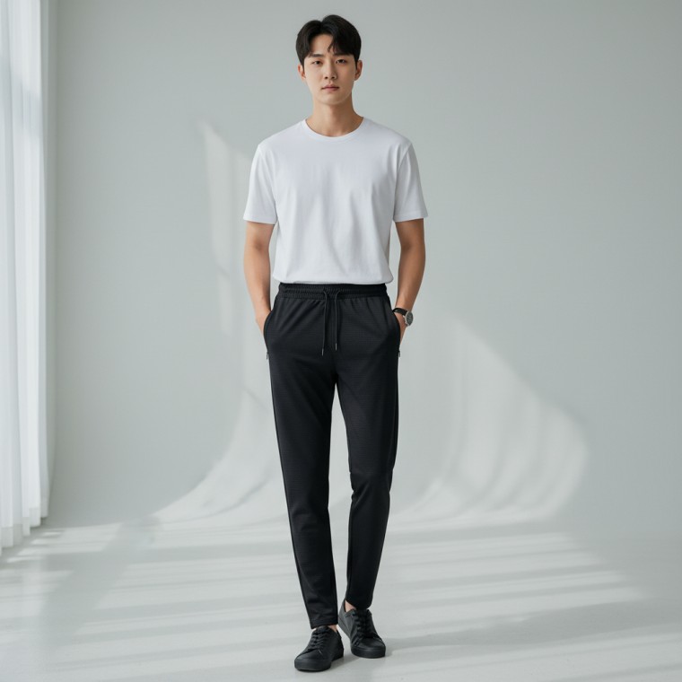 지니몰 남자 여름 쿨링 메쉬 조거 팬츠 지퍼 포켓 스판 밴딩 트레이닝 바지 - 상품 이미지