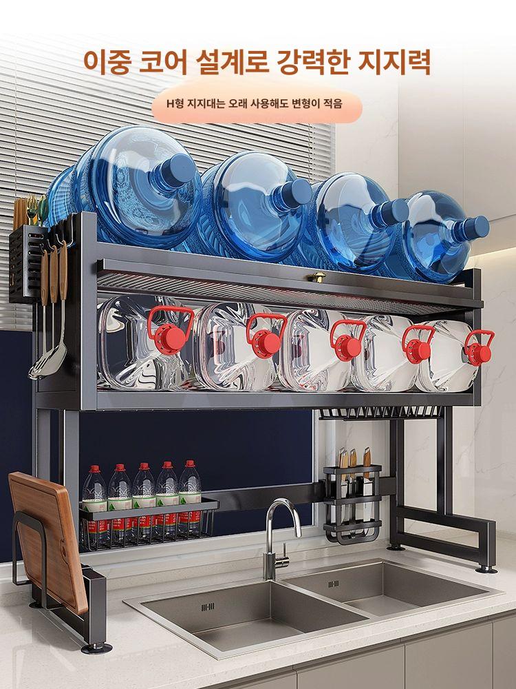 스탠딩 식기건조대 무타공 싱크대 설거지 대형 선반 기둥식 거치대 물빠짐 주방 설겆이 - 상세 이미지 4