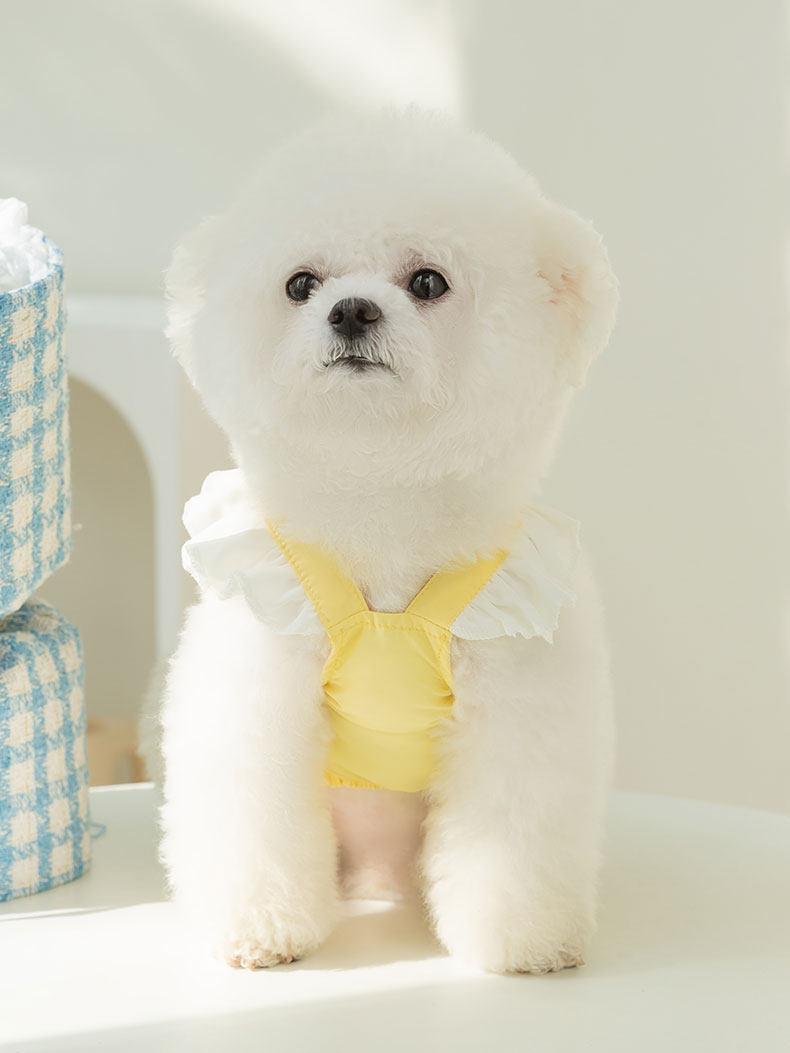 강아지드레스 화견 화동드레스 웨딩 생일 파티 면사포 실크 면혼방 러블리 볼륨 민소매 프릴 옐로우 L(추천체중 4-5.5kg) - 상세 이미지 2