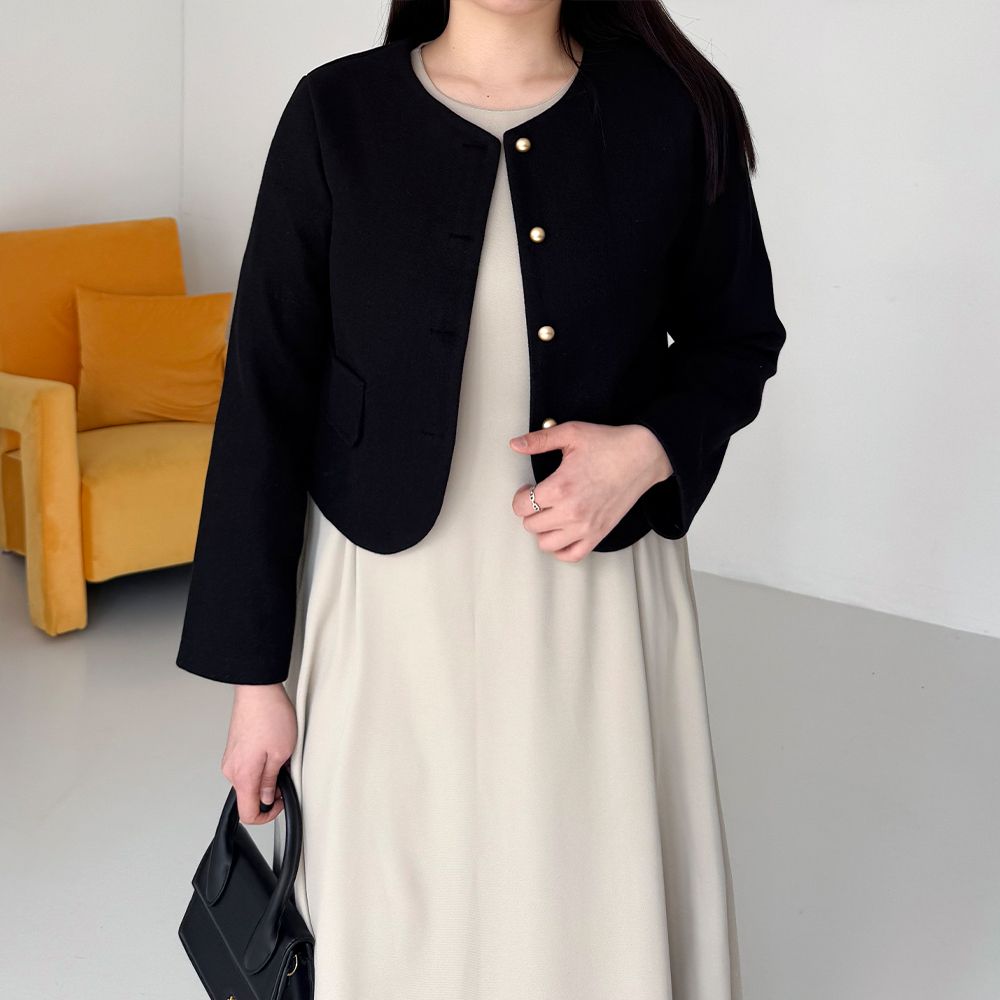 결혼식하객룩 레이어드 롱원피스 격식 오피스 사이드버튼 77사이즈 체형커버 이미지 6