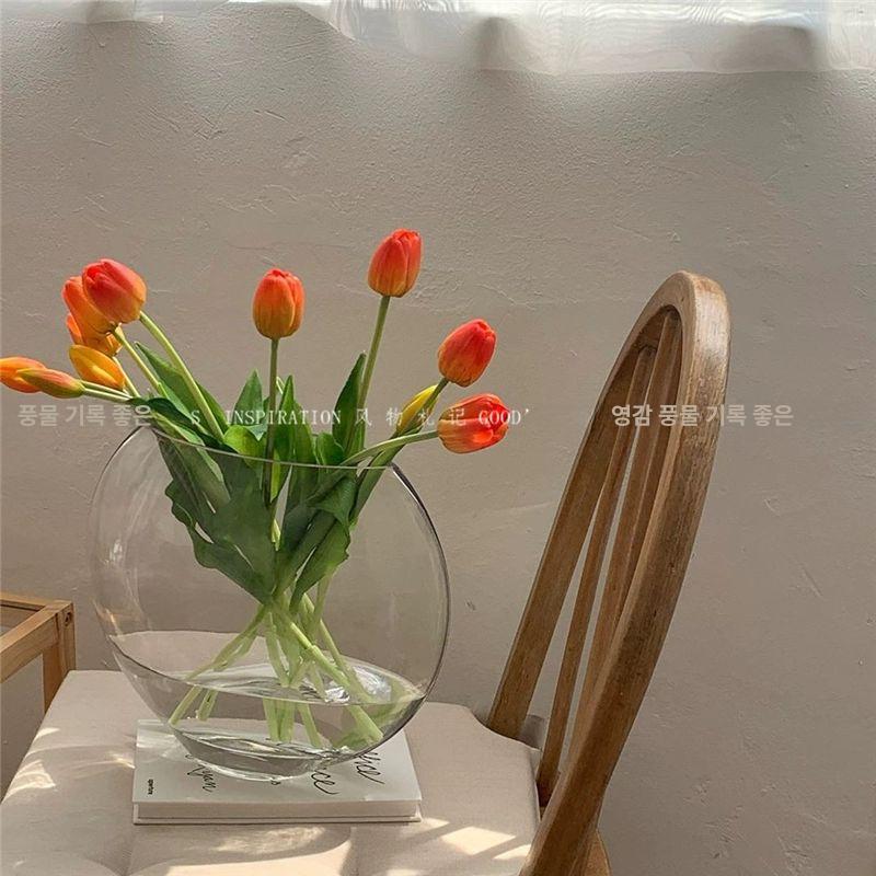 투명 글라스 화병 유리 감성인테리어 납작 꽃꽂이 꽃병 꽃병 1개 (꽃은 포함되지 않음) - 상세 이미지 2
