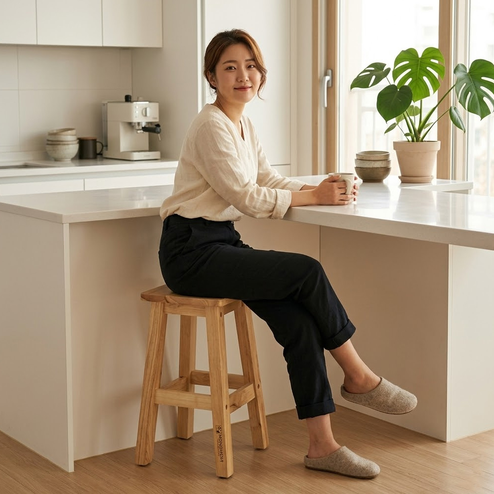 UH 원목 사각스툴 화분 화장대 스탠딩 식탁 보조의자