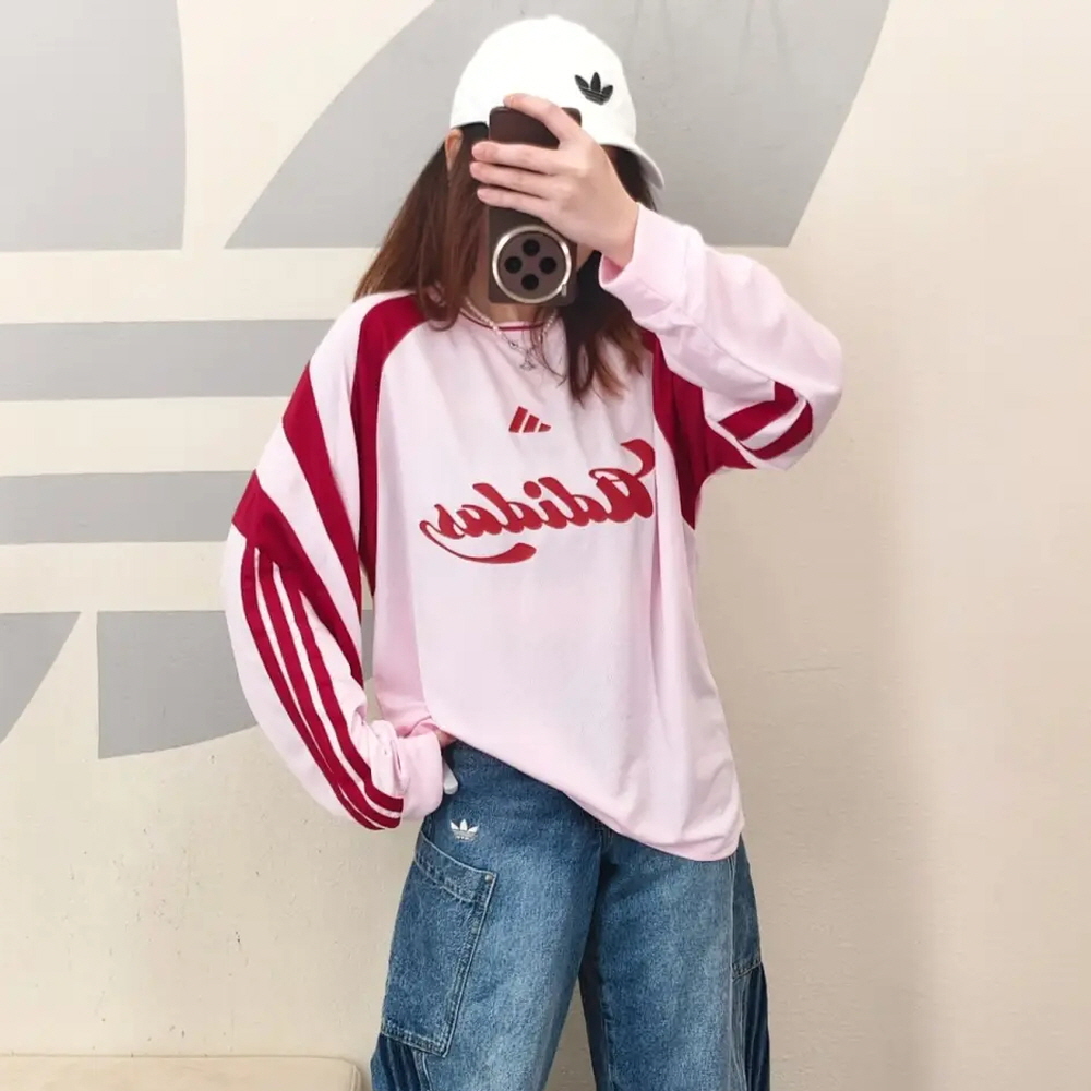 아디다스 하우스 오브 티로 롱 슬리브 긴팔 져지 티셔츠 핑크 JY7640 - 상품 이미지