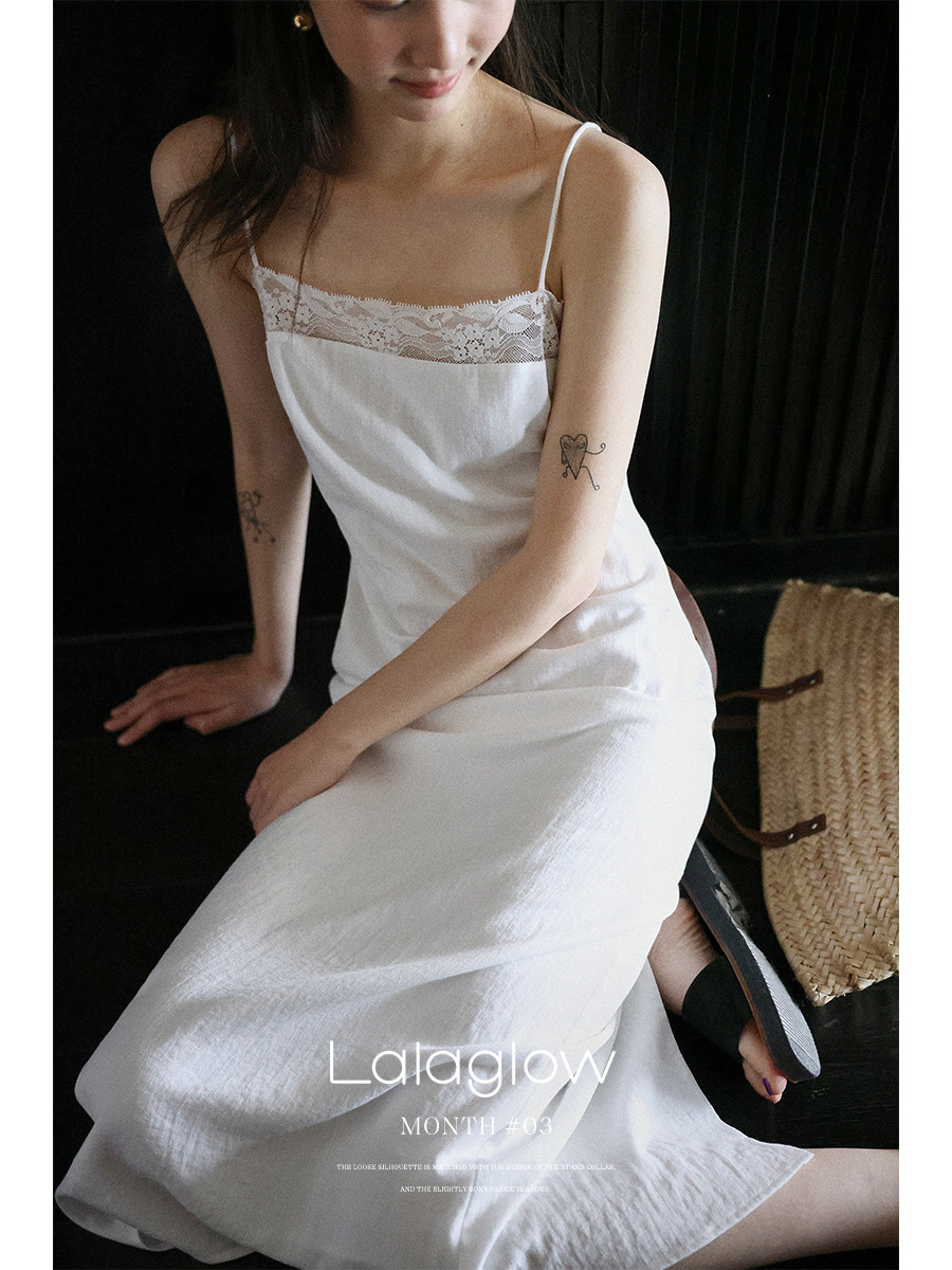 Lalaglow 레이스 뷔스티에 봄 레이어드 린넨 원피스 끈나시 롱 슬립 여름원피스 - 상세 이미지 2