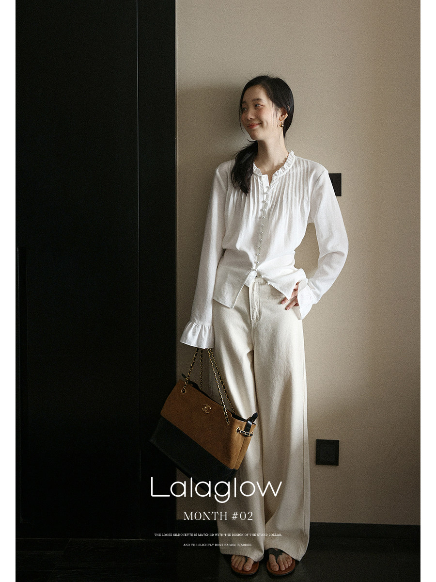 Lalaglow 여성 와이드청바지 화이트 데님 바지 - 상세 이미지 5