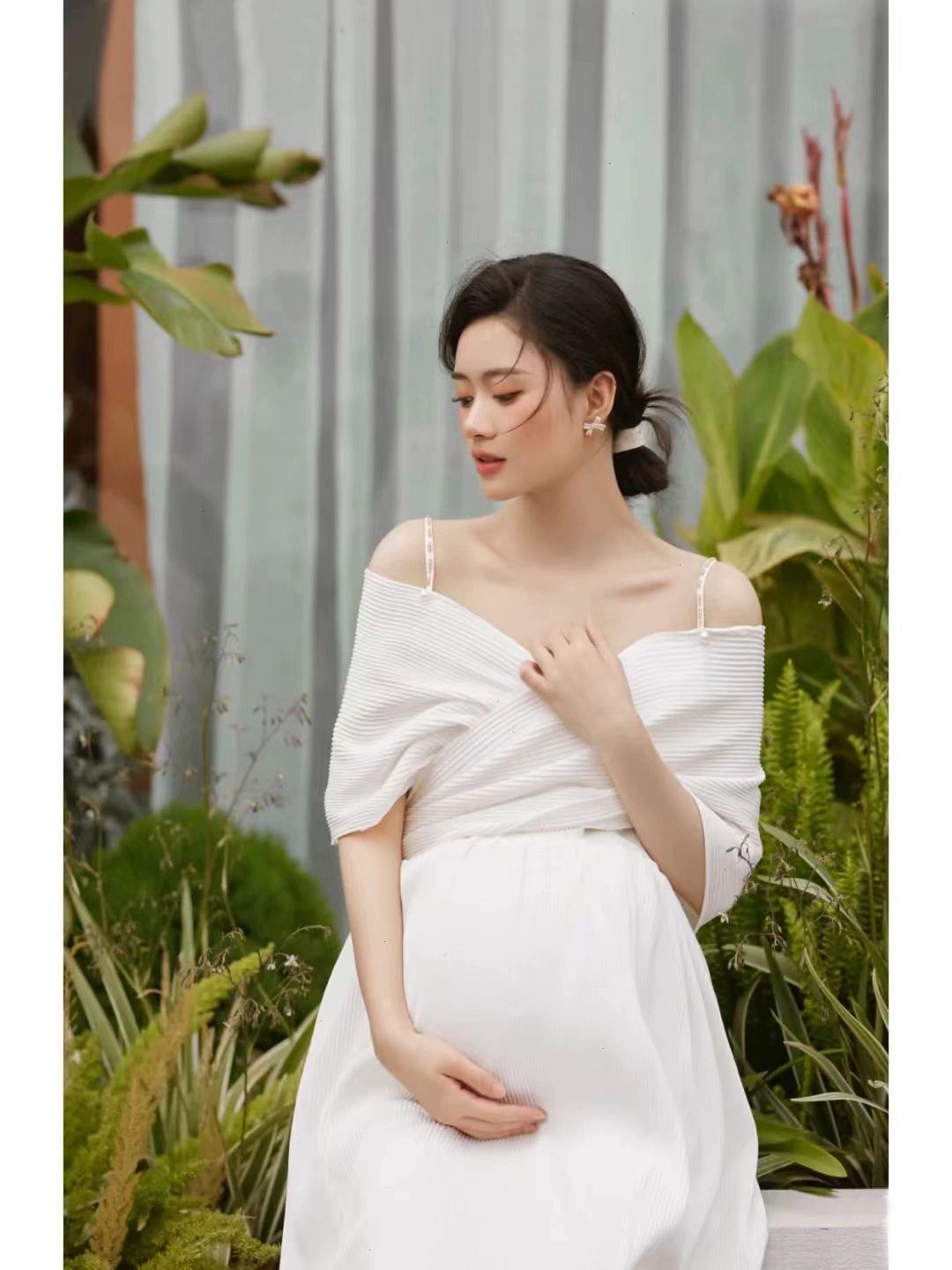 임산부 웨딩드레스 임부복 스냅사진 원피스 만삭사진 아이보리 S - 상세 이미지 2