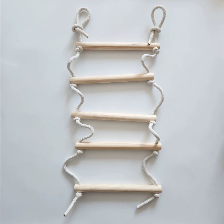 줄사다리 원목 사다리 실내 목재 문틀 5단 교구 방문 버클 미니 밧줄 로프 - 상품 이미지