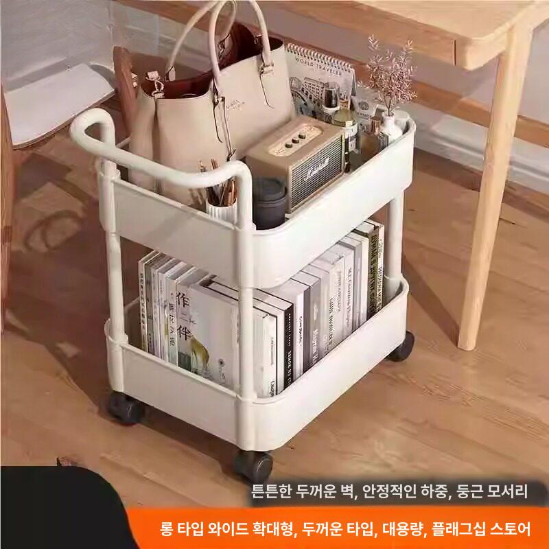 북웨건 이동식 선반 2단 바퀴형 PP 플라스틱 내구성 깊은 수납 침실 거실 데스크탑 기본 1칸 블랙 없음 봉 없음 - 상품 이미지