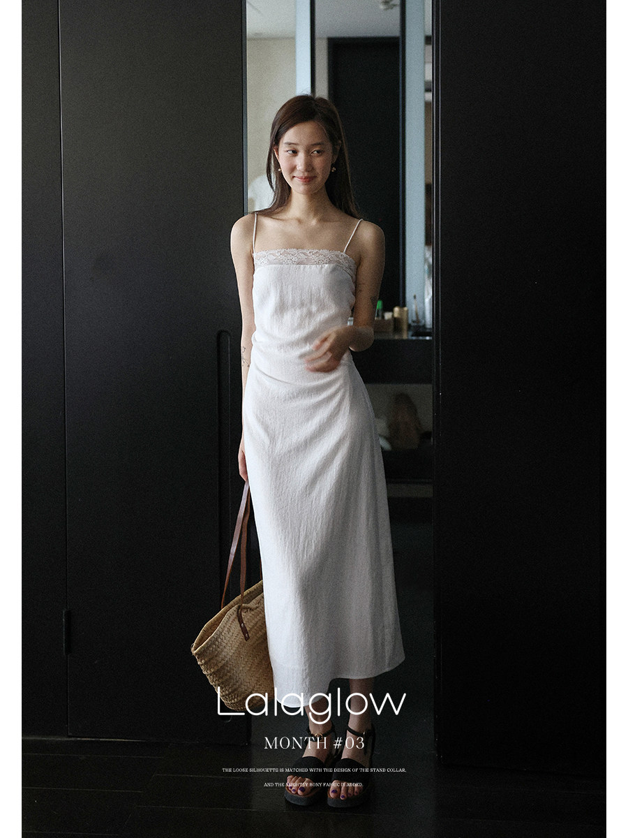 Lalaglow 레이스 뷔스티에 봄 레이어드 린넨 원피스 끈나시 롱 슬립 여름원피스 - 상세 이미지 3