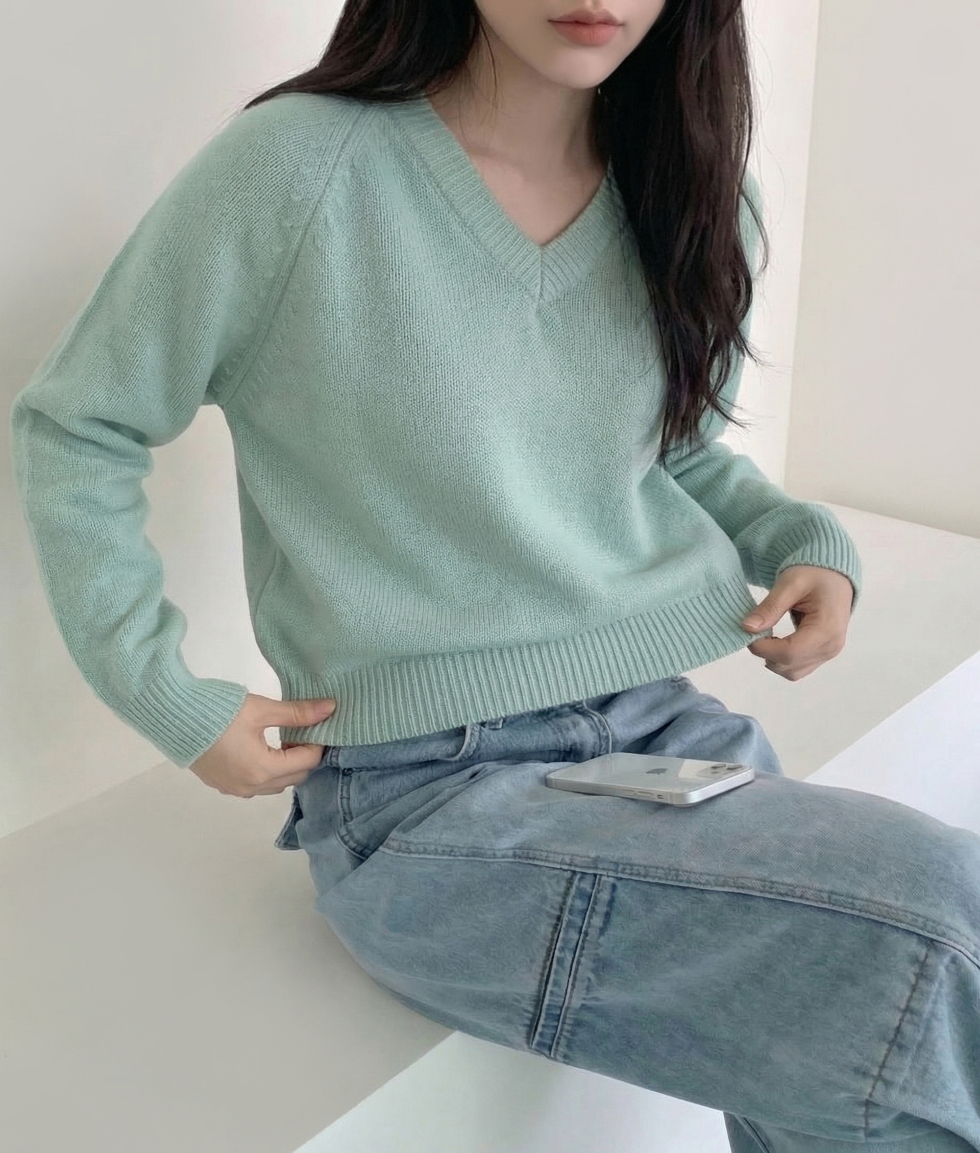 브이넥니트 봄니트 여성스웨터 이미지 6