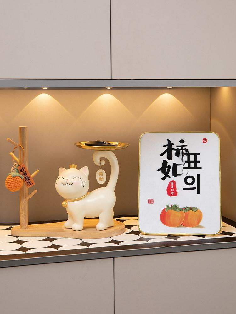 고양이 열쇠 수납 행운의 키홀더 거치대 영수증 트레이 꼬리 올린 B - 상세 이미지 5