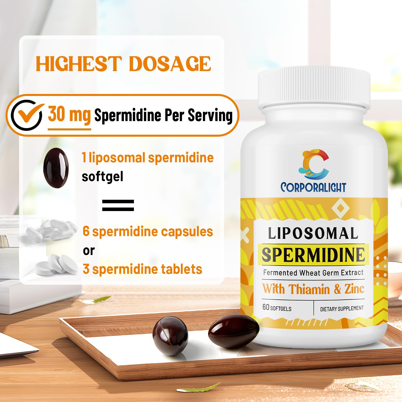 30mg 스페르미딘 보충제, 고흡수, 세포 재생, 60소프트젤 - 상세 이미지 3