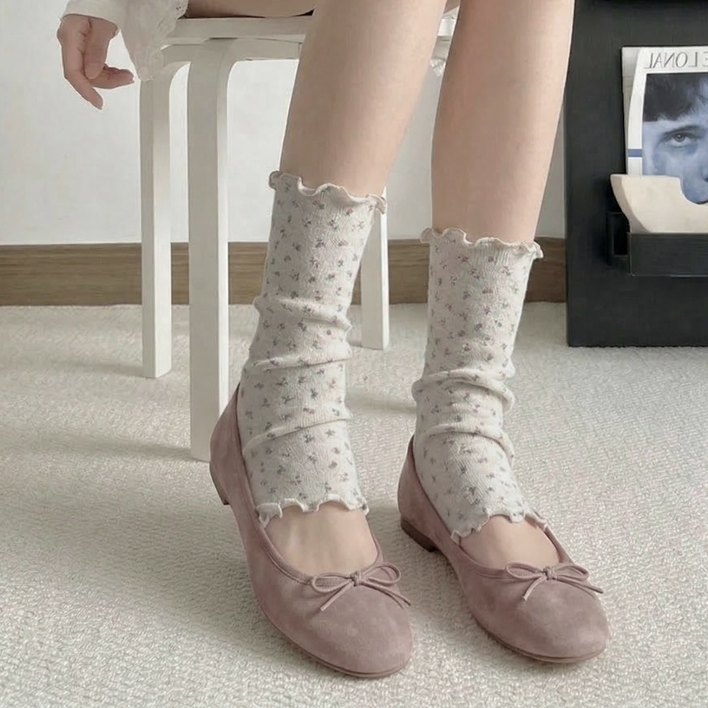 여성 플라워 잔꽃 아일렛 레그 워머 양면 펀칭 발토시 이미지 7