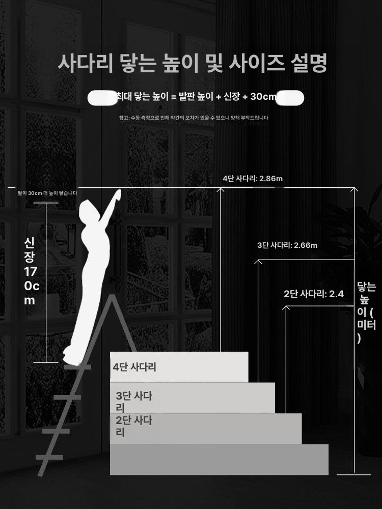 리틀 자이언트 3단 도배 미끄럼방지 유리강 천장 스텝 4단 사다리 (높이 86cm) 가정용 사다리 - 상세 이미지 3