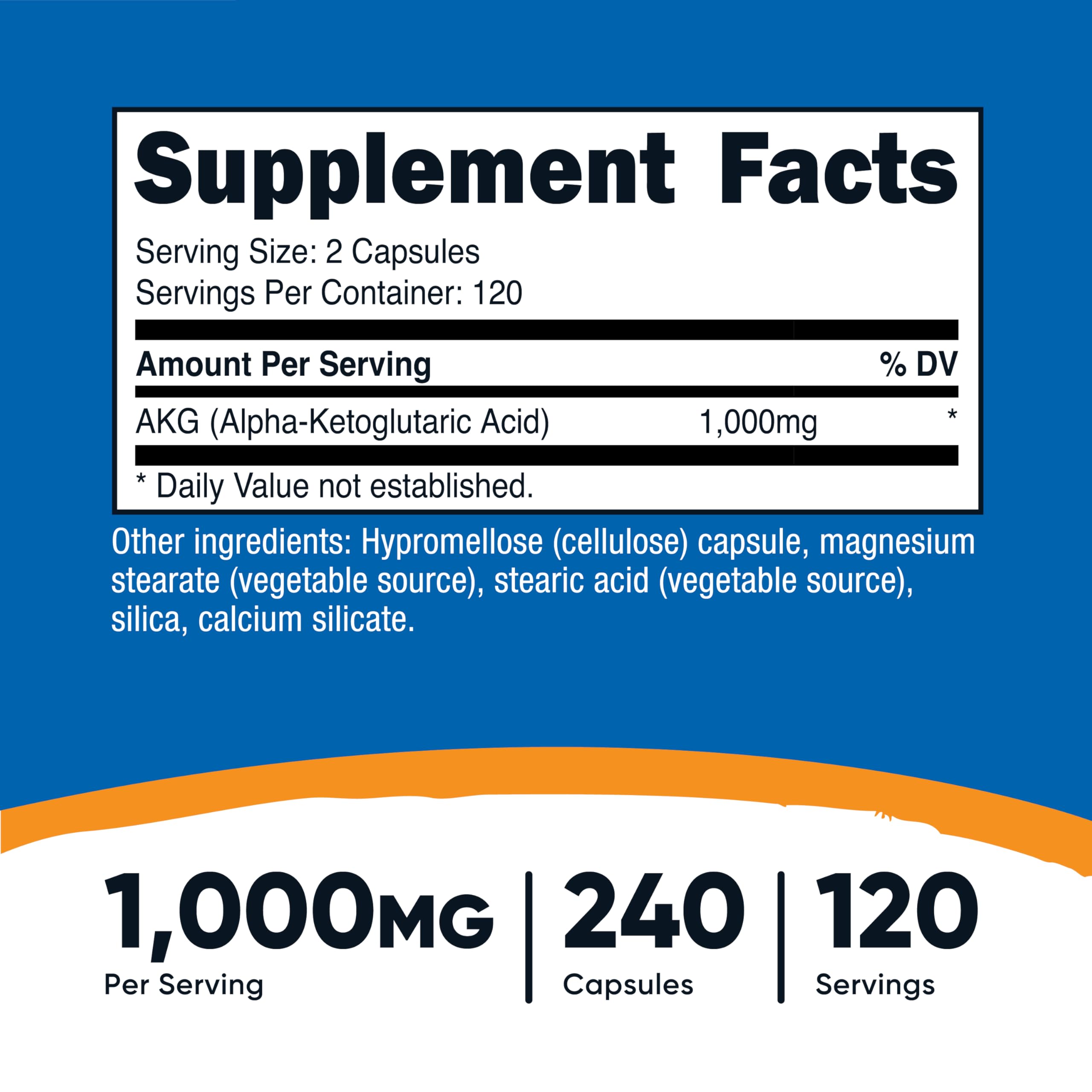 뉴트리코스트 AKG 알파 케토글루타르산 보충제 1,000 mg, 240캡슐, 120회 제공 - 상세 이미지 2