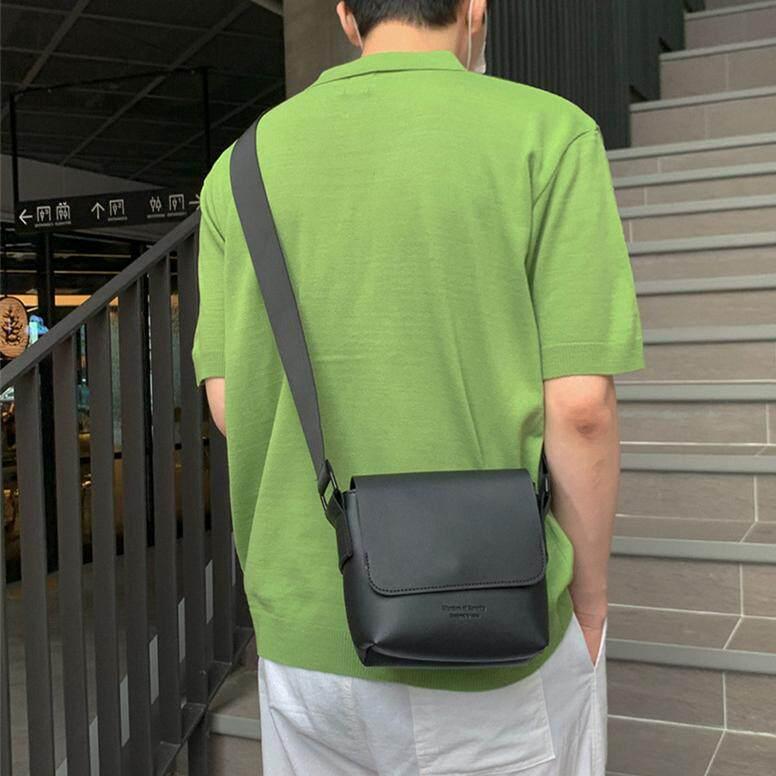 스퀘어 출근가방 데일리 크로스백 사각 디자인 고급 PU 레더 메신저백 심플 블랙 남성 블랙 대형 - 상세 이미지 5