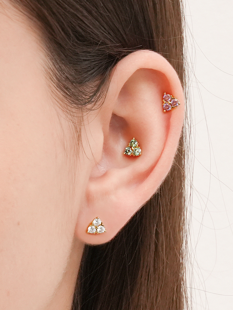 [0.8mm] 14K 인터널 모이사나이트 다이아 트리오 라블렛 피어싱 귀걸이 이미지 6