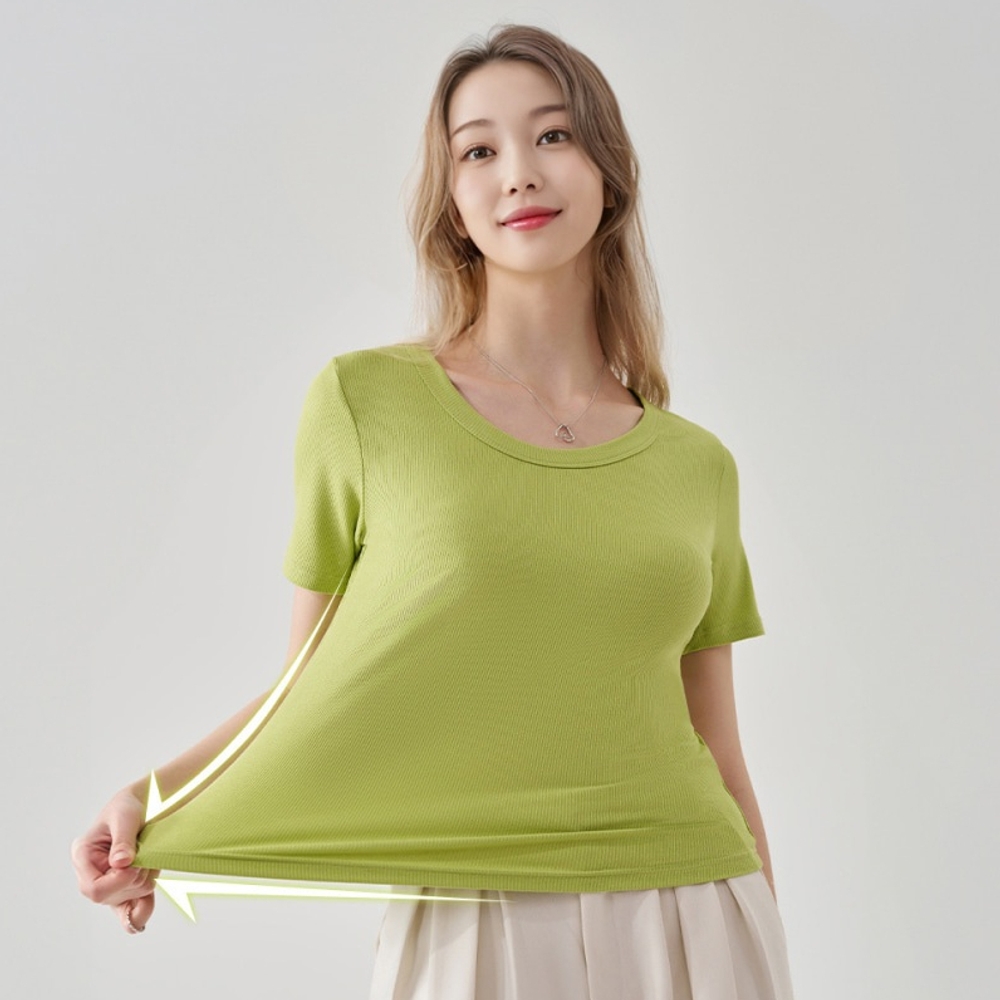J2K 골지 슬림 반팔 티셔츠 세미크롭 쿨티셔츠 모달 얇은 시원한 면티 - 상세 이미지 3