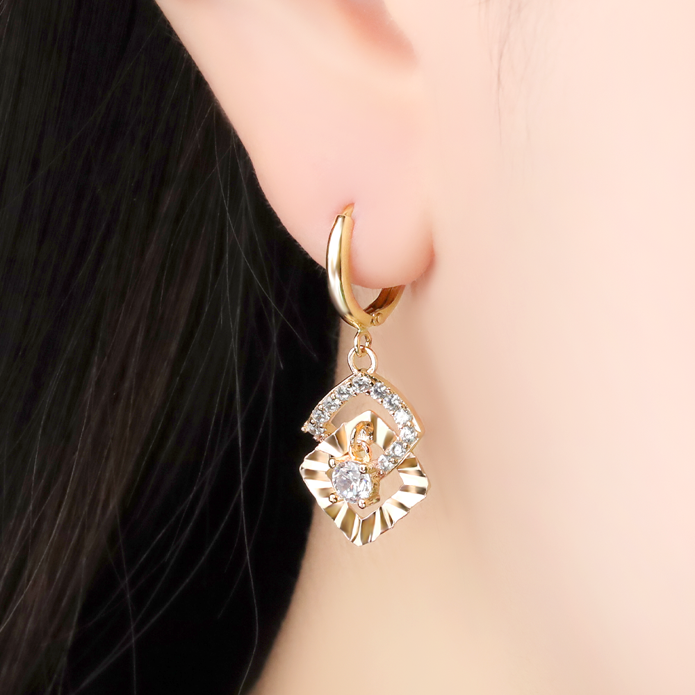 14K 18K 원터치 귀걸이 여성 데일리 큐빅 코델 드롭 원터치 금 귀걸이 - 상세 이미지 3