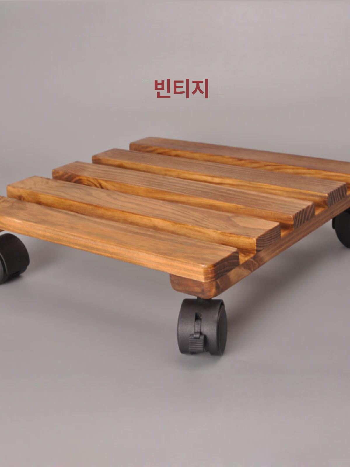 바퀴 받침 화분 사각 이동식 원형 나무 우드 빈티지 26x26 150kg - 상세 이미지 5