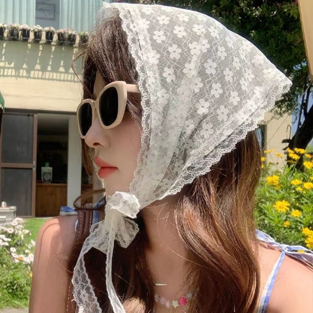 레이스 두건 삼각 스카프 헤어 레이어드 - 상세 이미지 2