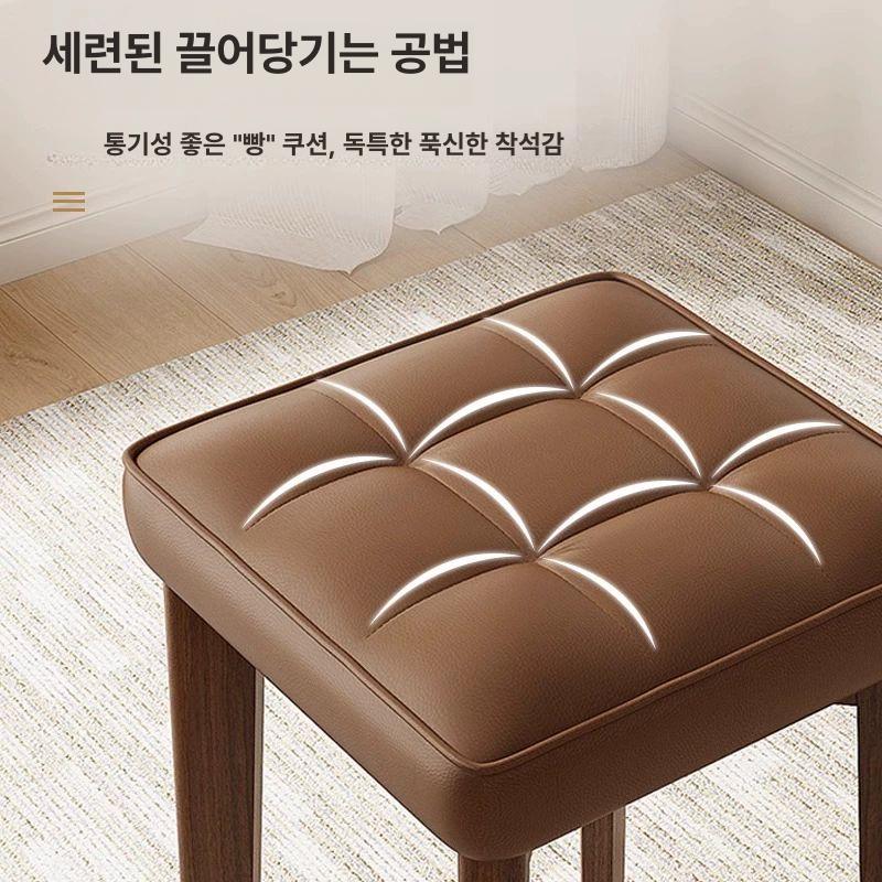 간이 등받이없는의자 원목 디자인 식탁 가죽 화장대스툴 커피색 B - 상세 이미지 3