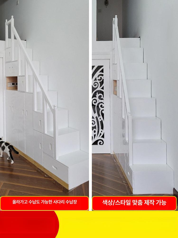 계단수납장 원목 원룸 계단형 복층 슬라이딩 인테리어 투톤 왼쪽 4단 너비 120 100 40cm - 상세 이미지 3