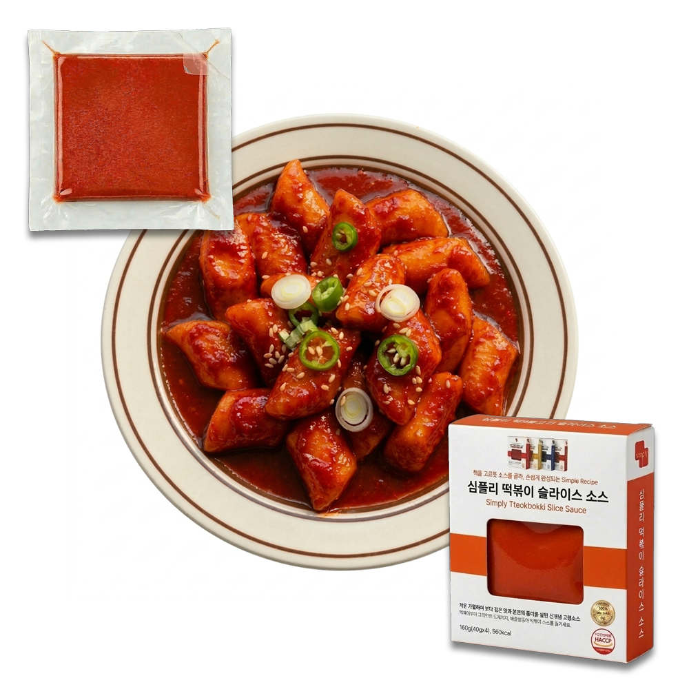 [무료배송] 심플리 슬라이스 소스 (8인분, 40g x 4개입) 떡볶이 (국산 고추장, 고춧가루), 160g, 1개 - 상세 이미지 2