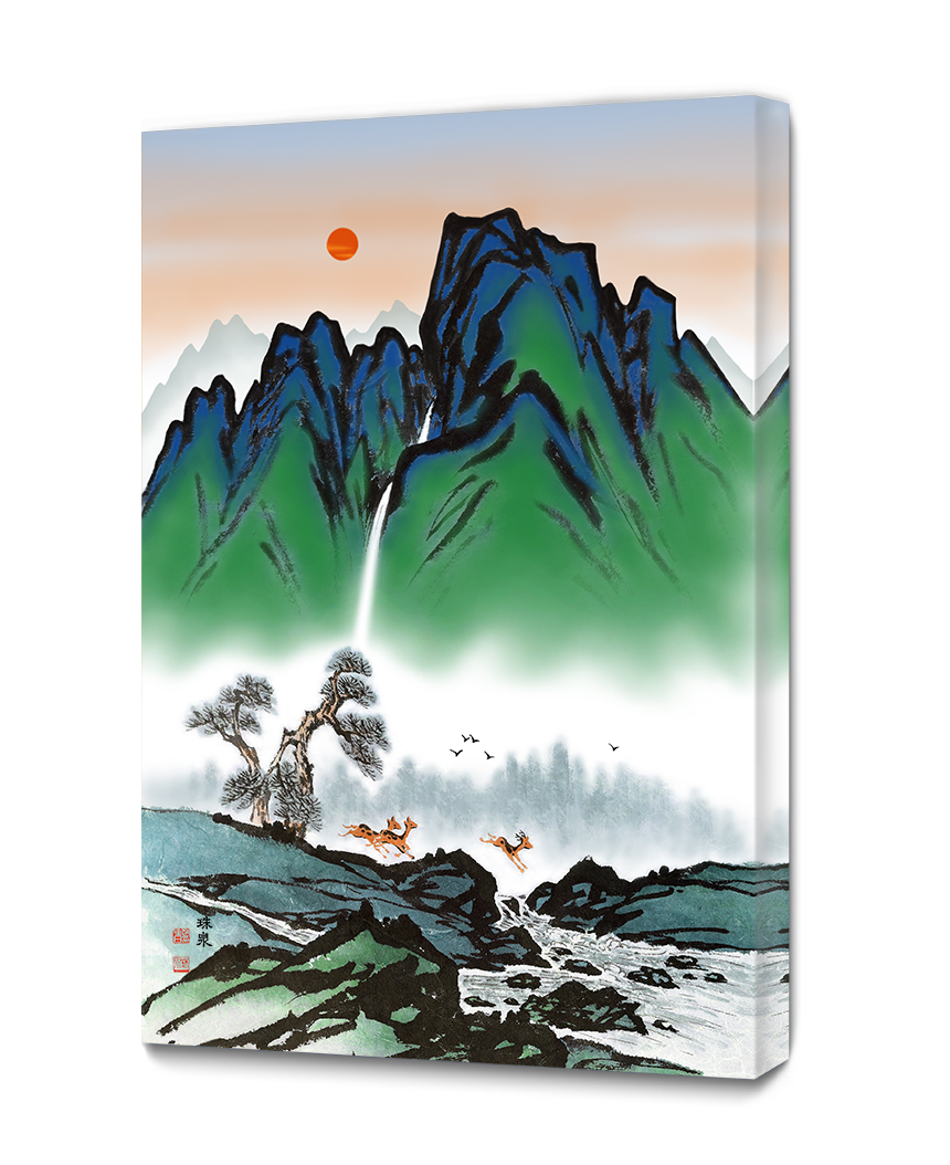 청록산수 설경산수 산수화 한국화 그림 인테리어 캔버스 액자 2종 - 상품 이미지