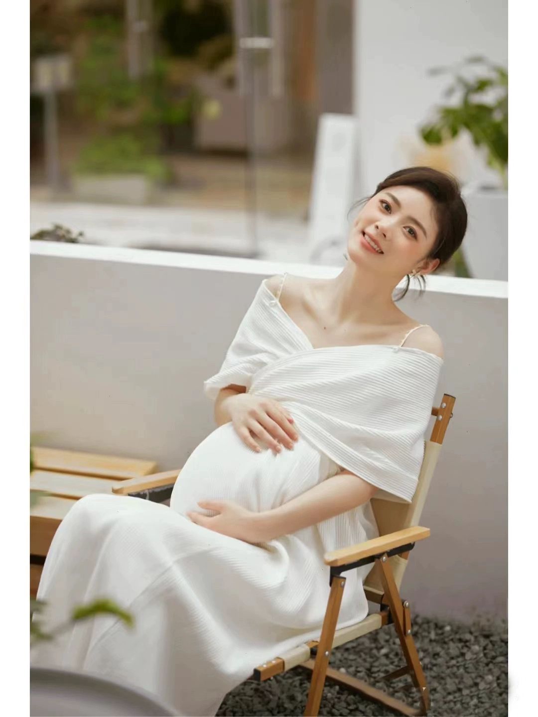 임산부 웨딩드레스 임부복 스냅사진 원피스 만삭사진 아이보리 S - 상세 이미지 4