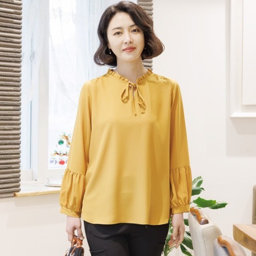 엄마옷 조이마담 T51600 셔링 리본 블라우스 중년여성의류 - 상품 이미지