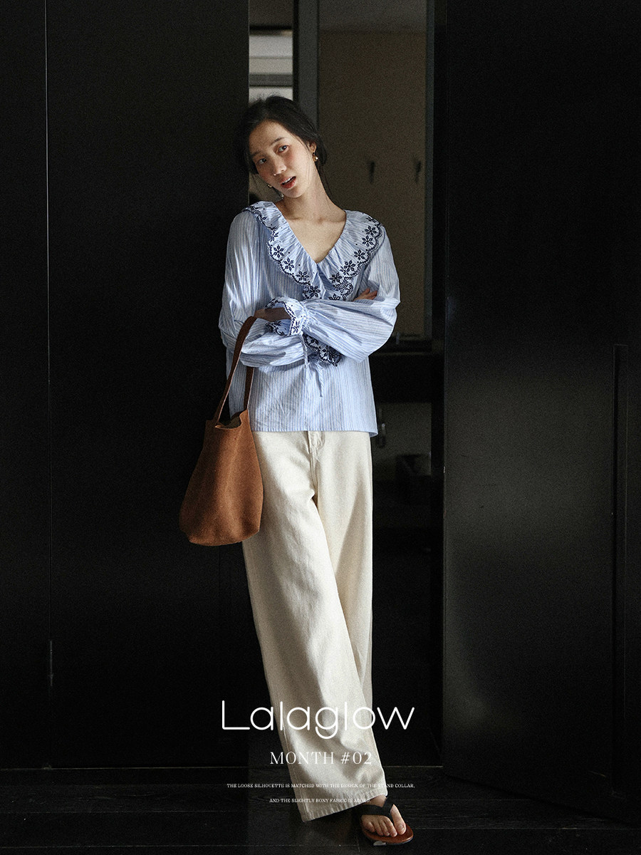 Lalaglow 여성 와이드청바지 화이트 데님 바지 - 상세 이미지 4