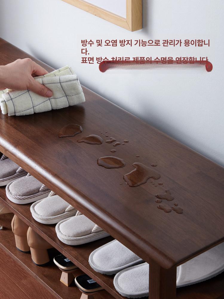 신발장 의자 2단 현관스툴 슬리퍼 우드 정리대 원목 504 2단 원목 월넛 60cm - 상세 이미지 3