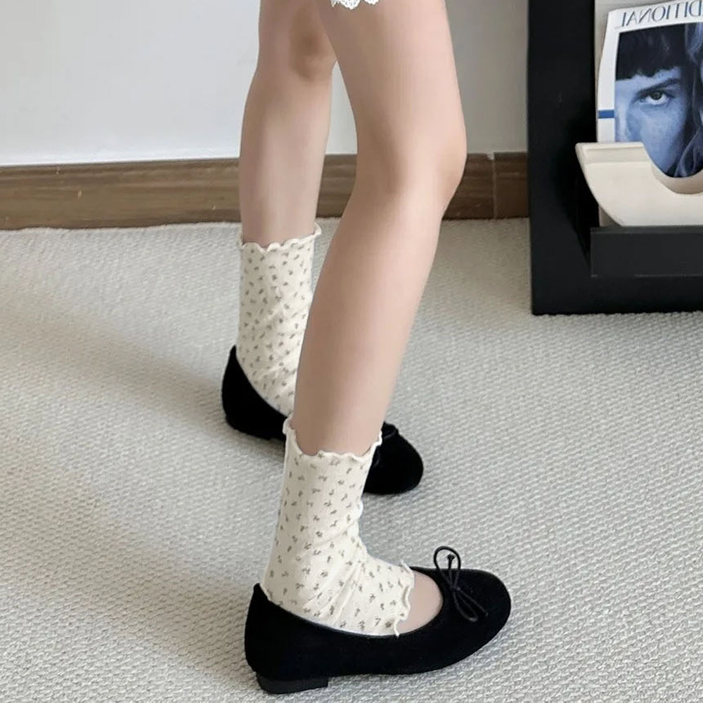여성 플라워 잔꽃 아일렛 레그 워머 양면 펀칭 발토시 - 상세 이미지 4