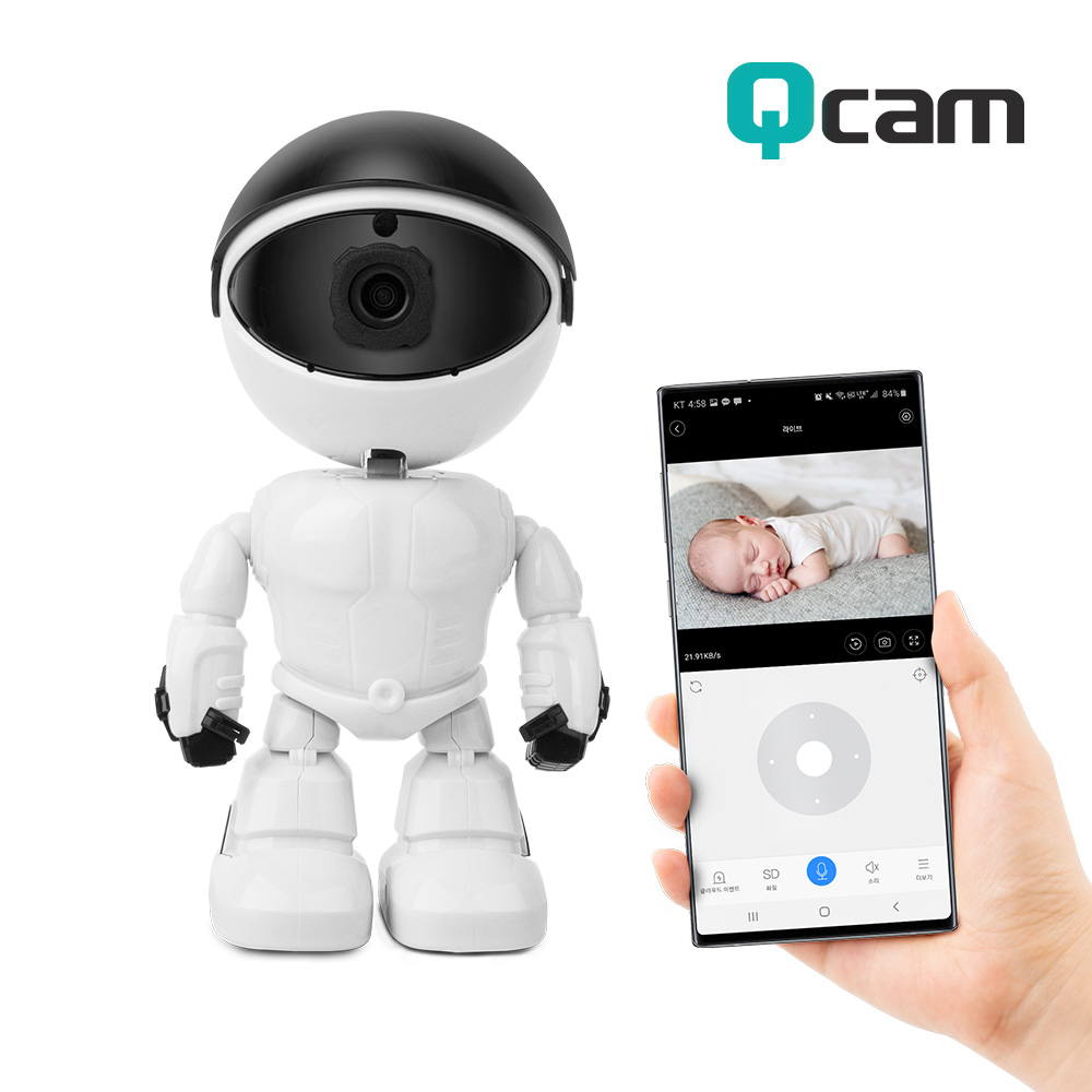 큐캠 QCAM-K3 로봇IP카메라 CCTV Full HD 200만 화소 보안카메라 스마트홈캠 - 상품 이미지