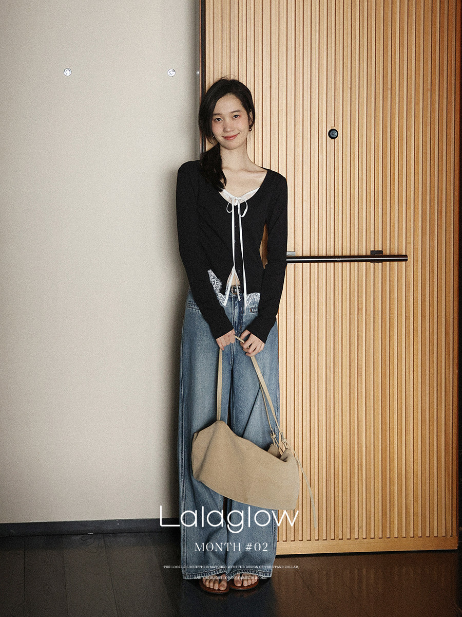 Lalaglow 여성 와이드청바지 화이트 데님 바지 - 상세 이미지 3