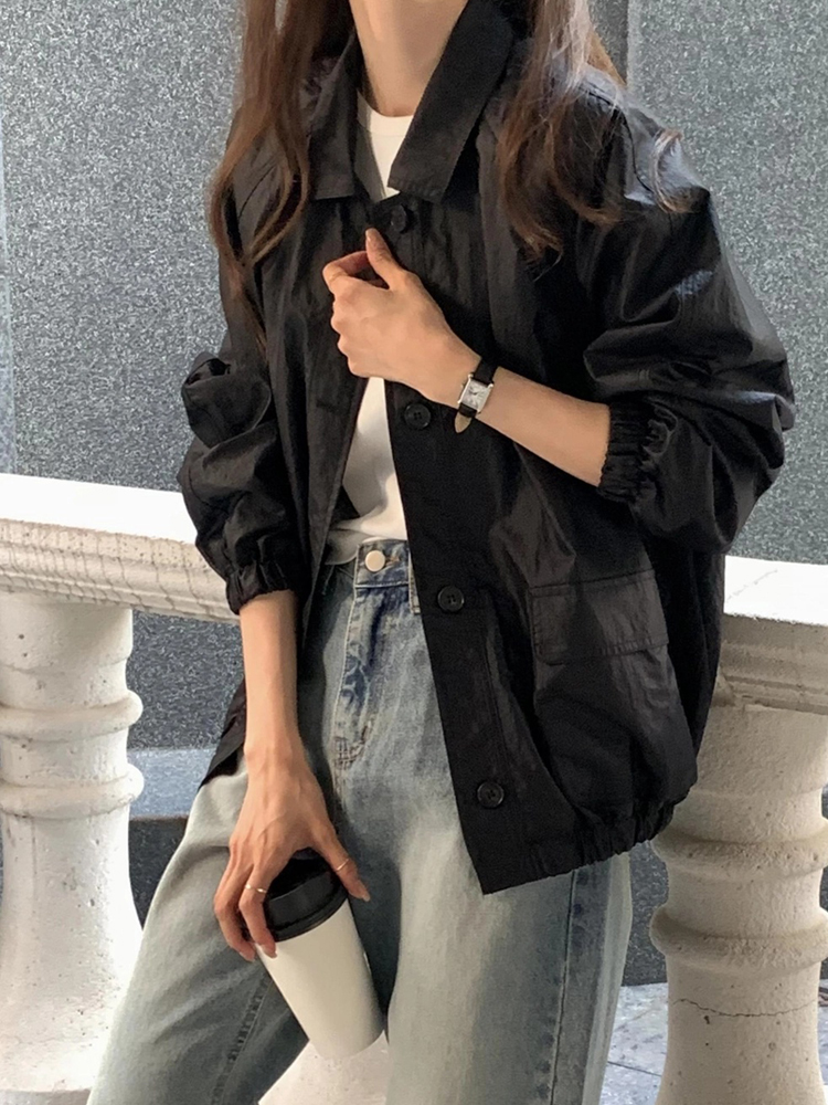 오버핏 카라넥 여성 블루종 패딩 야상 점퍼 봄 간절기 아우터 여자 항공점퍼 바람막이 - 상세 이미지 5