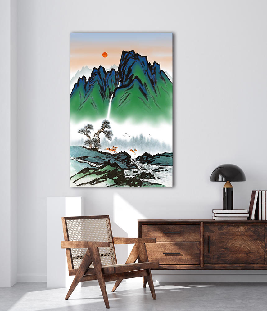 청록산수 설경산수 산수화 한국화 그림 인테리어 캔버스 액자 2종 - 상세 이미지 4