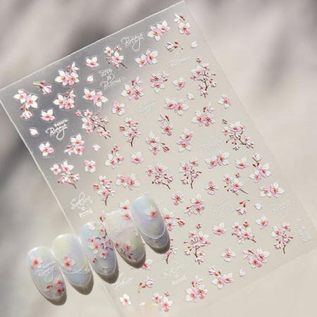 SALIMSTU 손톱꾸미기 벚꽃무늬 입체 엠보싱 네일스티커 셀프네일 홈네일 데일리네일 봄시즌네일