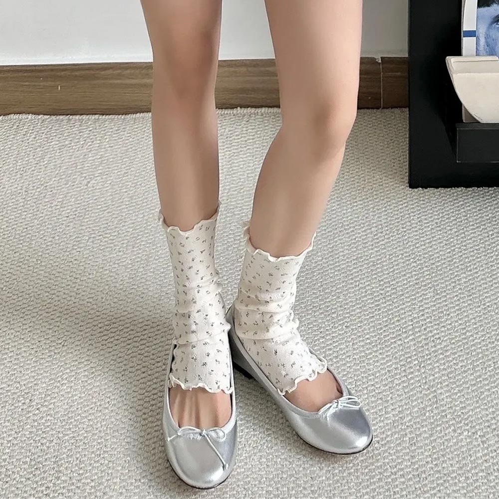 여성 플라워 잔꽃 아일렛 레그 워머 양면 펀칭 발토시 - 상세 이미지 3