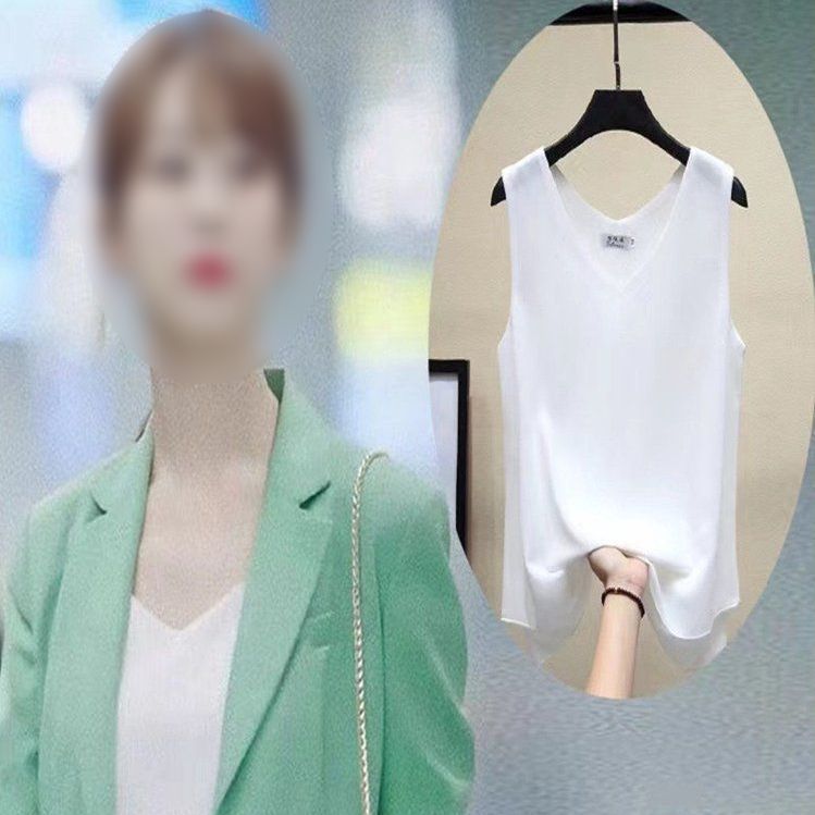 여성 쉬폰 나시 브이넥 민소매 이너 블라우스 체형커버 뱃살 bying24 - 상세 이미지 4