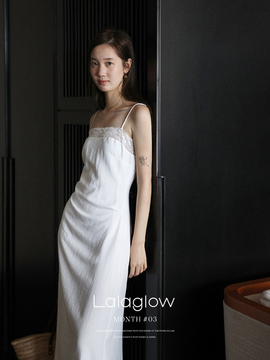 Lalaglow 레이스 뷔스티에 봄 레이어드 린넨 원피스 끈나시 롱 슬립 여름원피스 - 상세 이미지 4