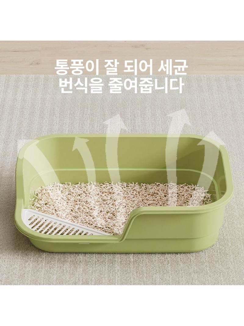 고양이 화장실 낮은 모래 새끼 실내 입구 개방형 소변 민트그린 49cm 대형 - 상세 이미지 3