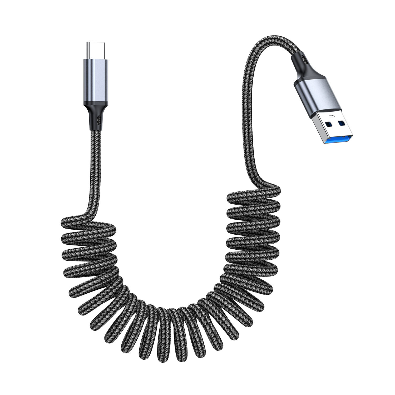 바라보고 USB A to C타입 차량용 고속충전 카플레이 스프링 케이블 그레이, 1개, 1.5m 이미지 2
