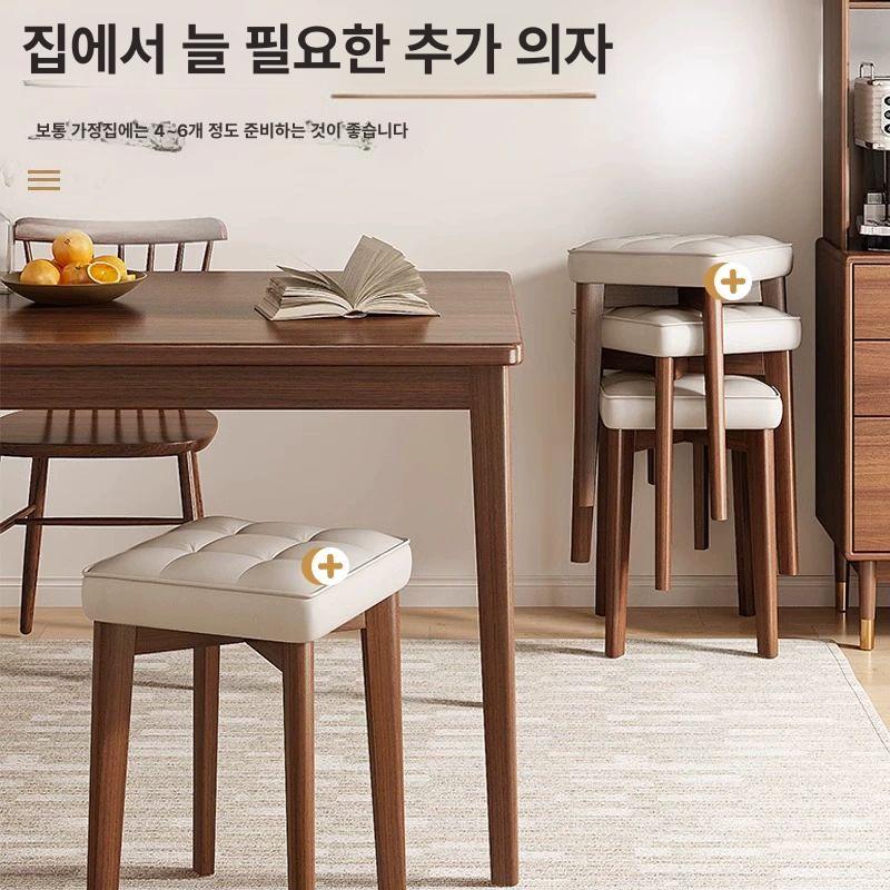 간이 등받이없는의자 원목 디자인 식탁 가죽 화장대스툴 커피색 B - 상세 이미지 2