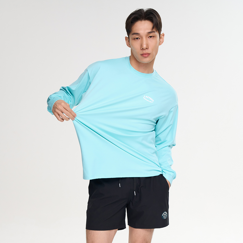 드라이쿨링 오버핏 남성 래쉬가드 반바지 상하세트 체형커버 수영복 비치웨어 민트 - 상세 이미지 3