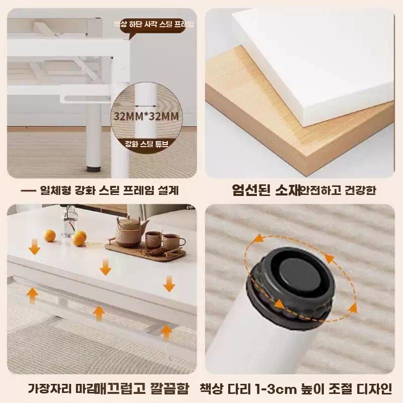 접이식 테이블 소형 식탁 거실 티테이블 다용도 책상 화이트+오크 80x40x42 - 상세 이미지 3