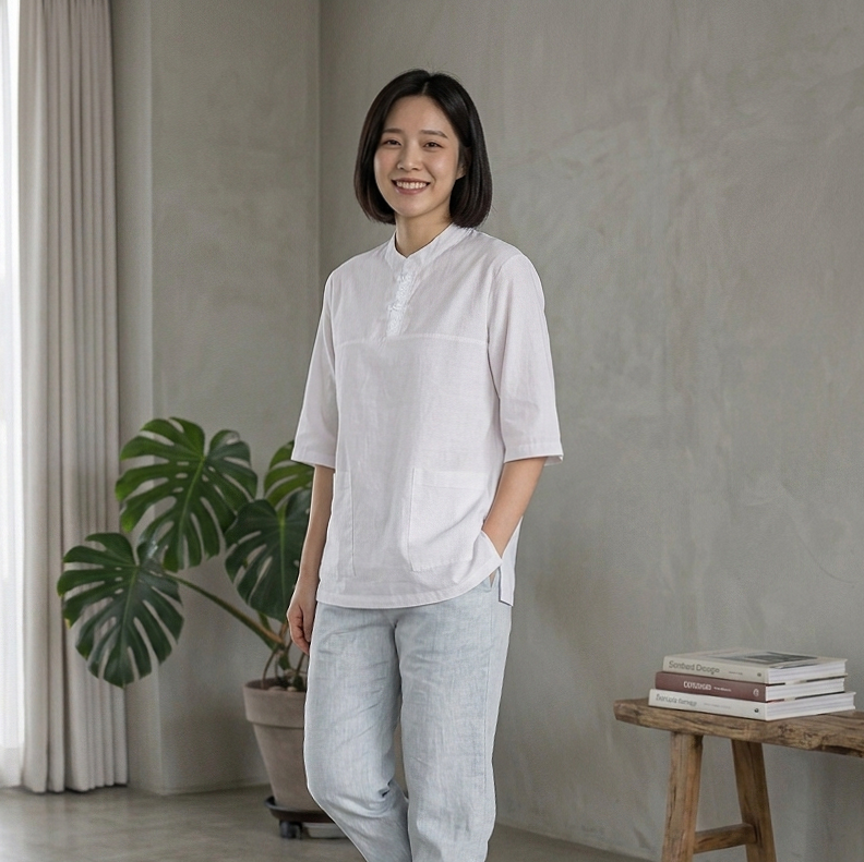 여름 생활한복 티셔츠 7부 개량한복 절개 티셔츠 남녀공용 - 상세 이미지 3