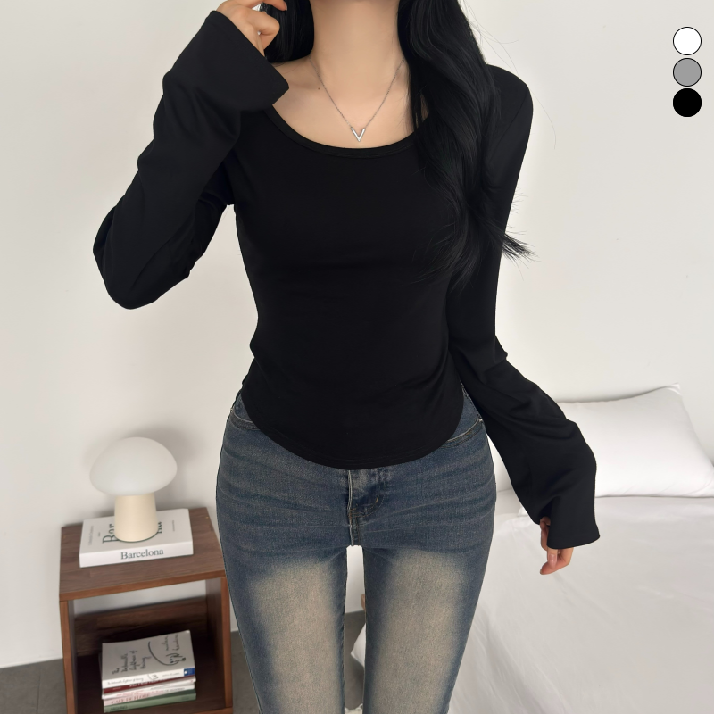 여성 유넥티셔츠 사계절 기본티 이너티셔츠 - 상품 이미지